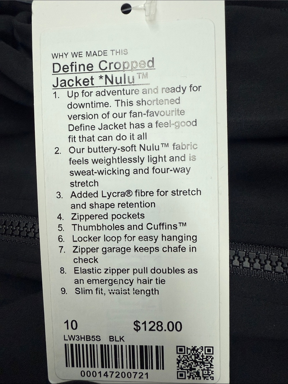 LuluLemon Define Cropped Jacket Nulu in Black - Picture 5 of 7